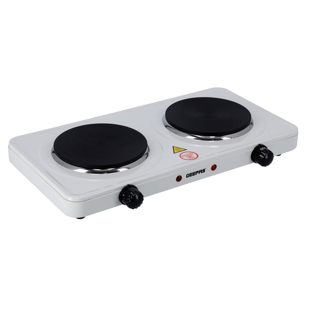Dual Hot Plate | Overheat protection | Cast Iron Heating Plate 155mm - Portable Electric Hob with Temperature Control for Home, Camping & Caravan Cooking, Suitable For All Types Of Cookware 2000 W GHP32014 White/Black