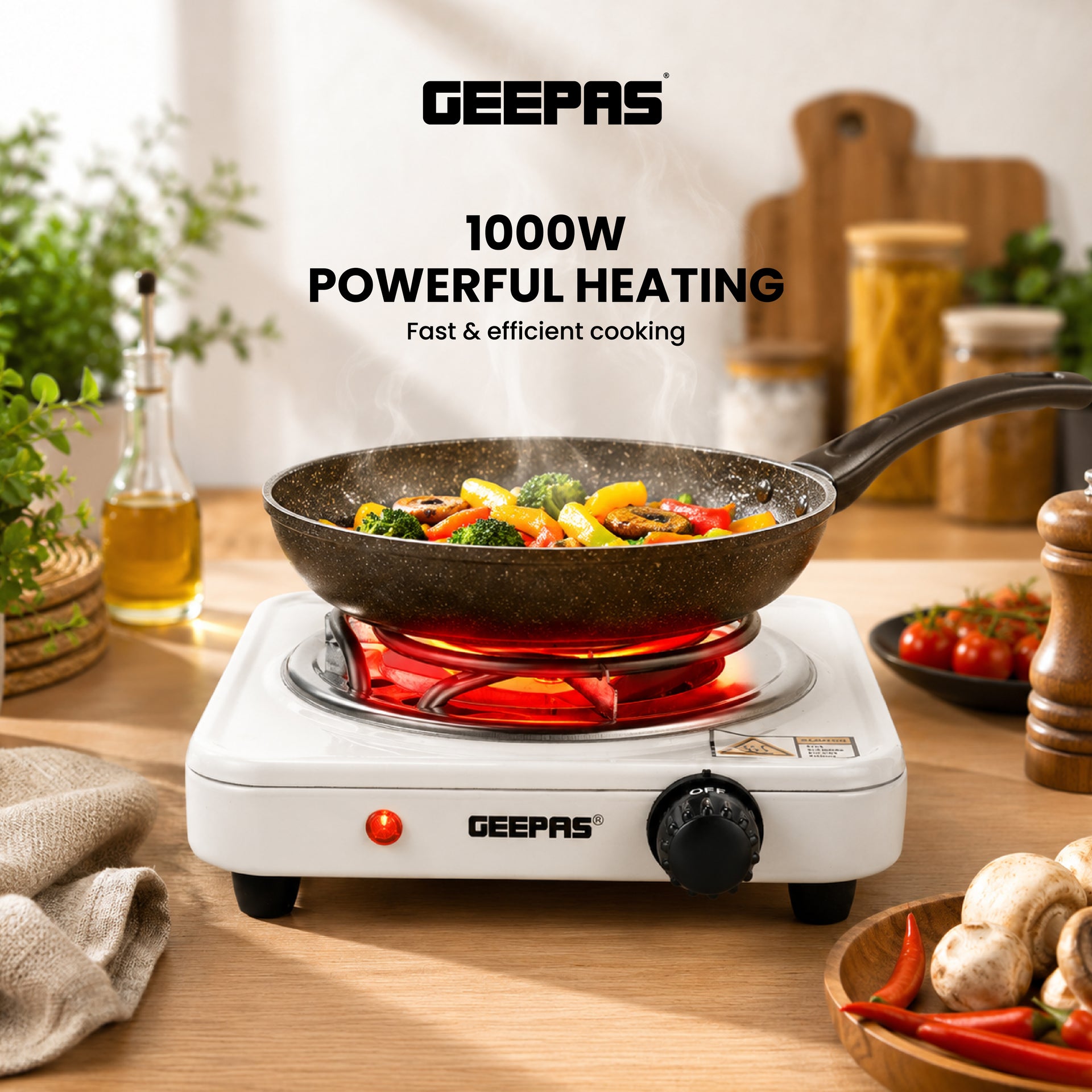 Electric Single Hot Plate with Temperature Control 1000 W GHP7577 White