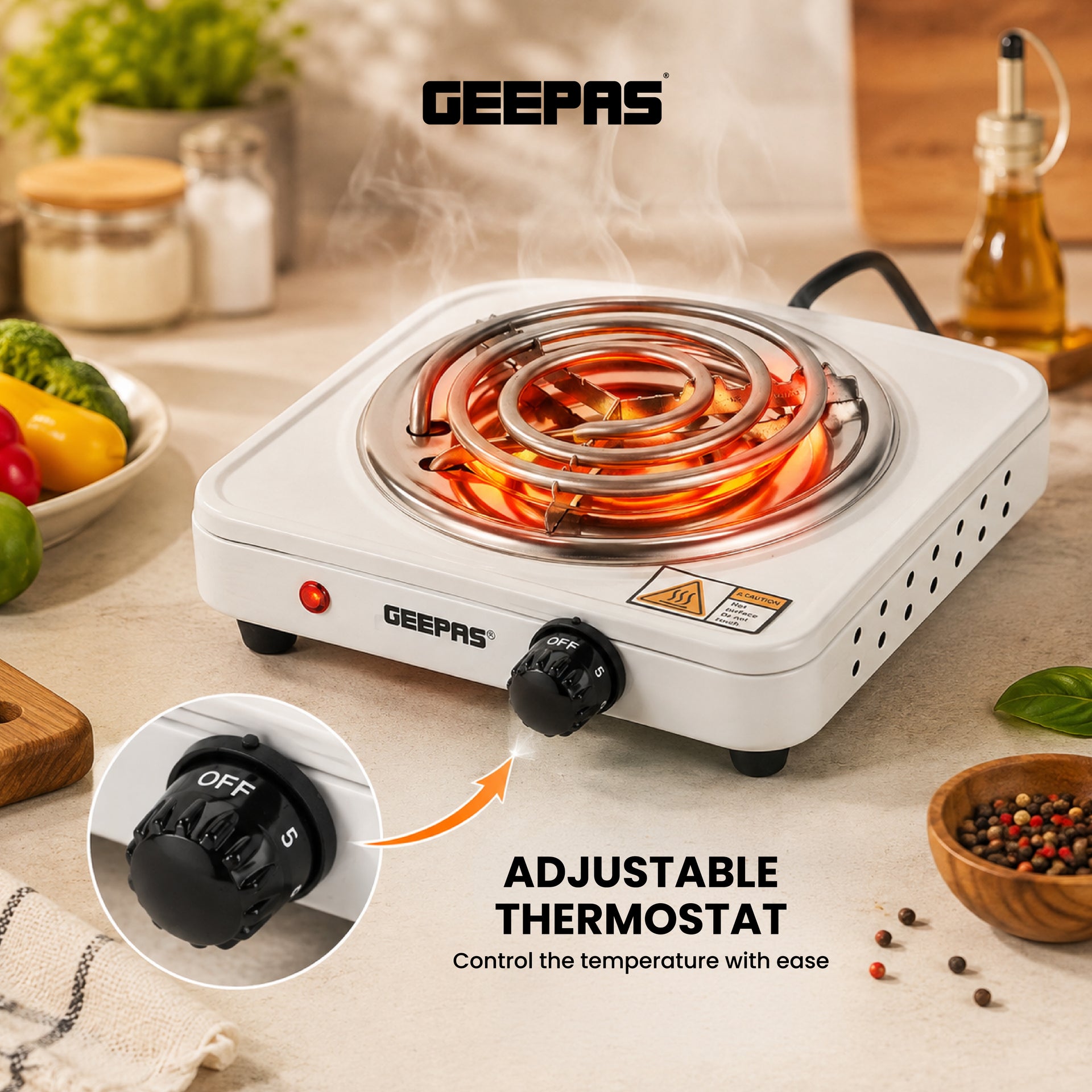 Electric Single Hot Plate with Temperature Control 1000 W GHP7577 White
