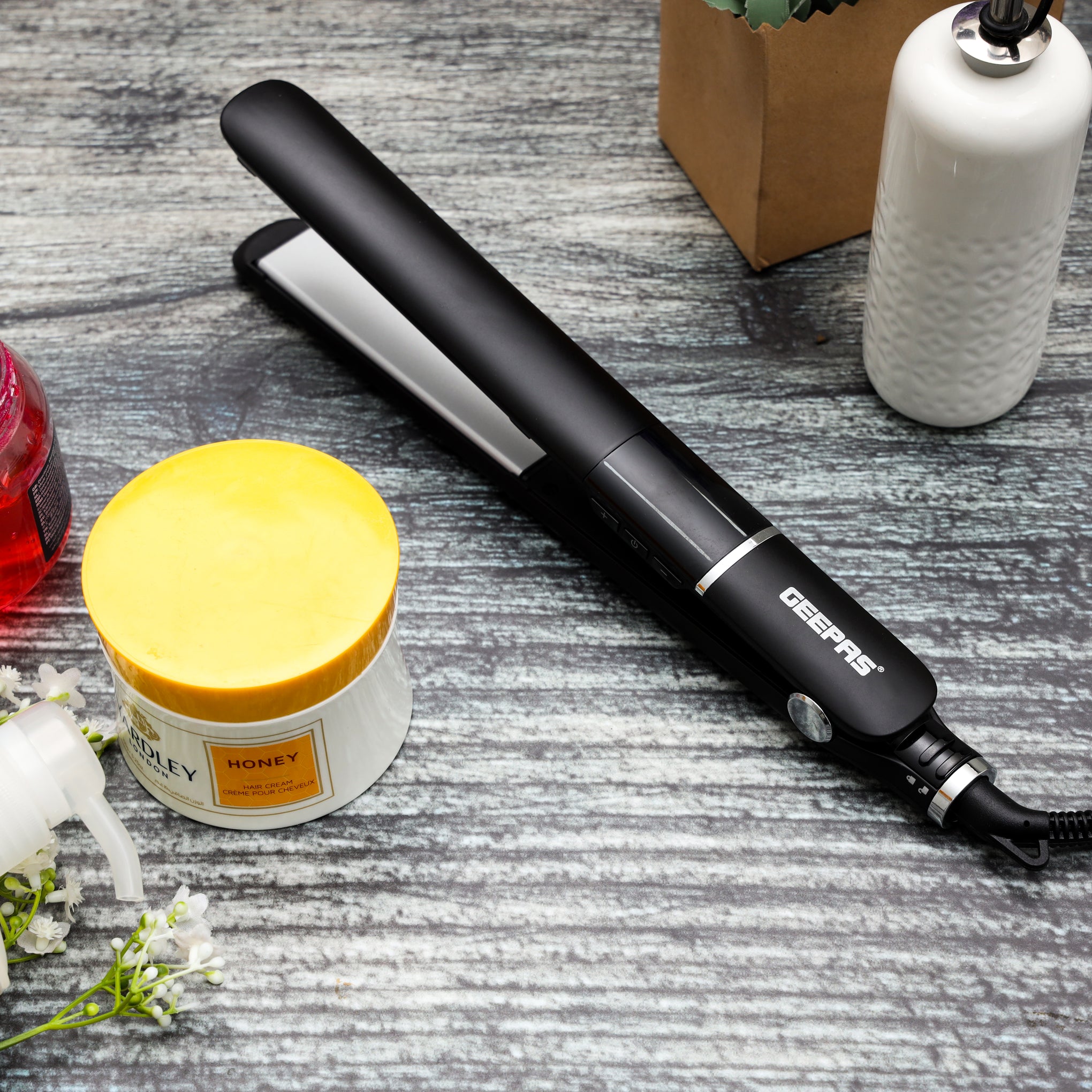 Professional Digital Hair Straightener/ Slim Design With LED Display And Ceramic Coated Plate/Lockable Handle/Adjustable Temperature Control, 360-Degree Swivel Cord, ON/OFF Switch