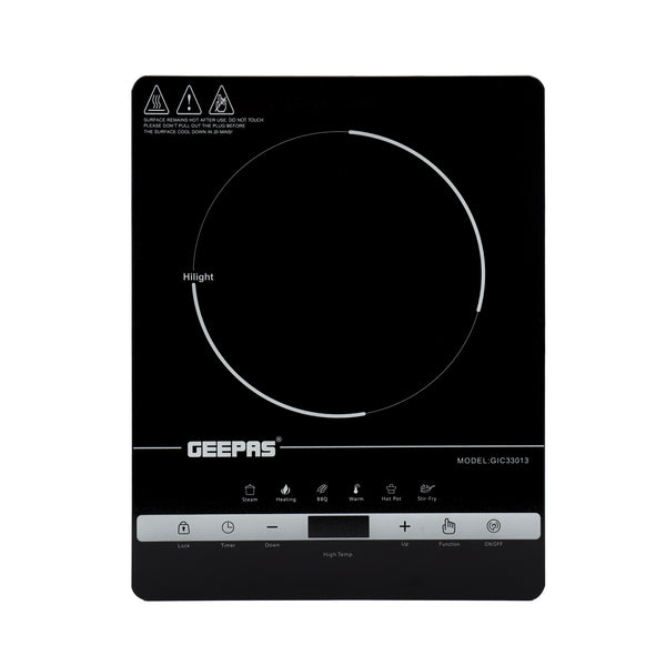 Geepas Digital Infrared Cooker GIC33013 – 2000W Ceramic Heating Element, 4-Digit LED Display, Touch Control, 8 Temperature Settings, 3-Hour Timer, Auto Shut-Off, Black
