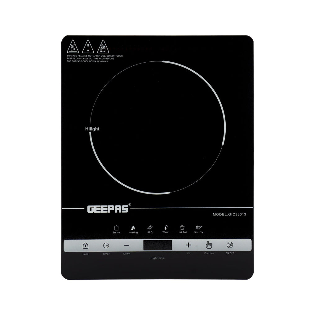 Geepas Digital Infrared Cooker GIC33013 – 2000W Ceramic Heating Element, 4-Digit LED Display, Touch Control, 8 Temperature Settings, 3-Hour Timer, Auto Shut-Off, Black