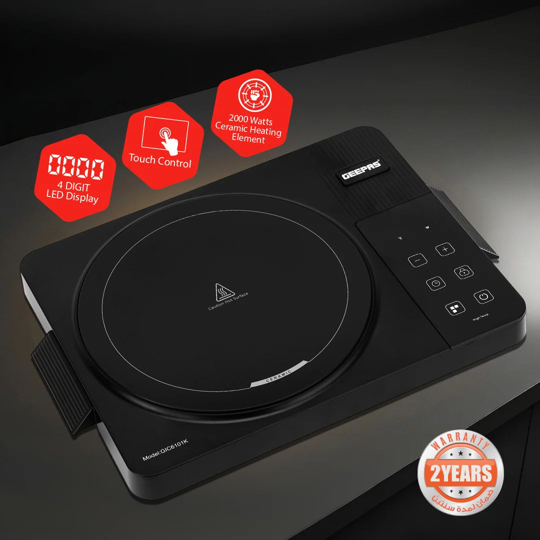 Digital Infrared Cooker Infrared Burner-GIC6101, With 10 Level Adjustable Temperature, Single Cooking Hob With Button Control, Multi Functions Include Hot Pot, Fry, Stir Fry, BBQ, Soup, Water, Warm 2200 W GIC6101K Black