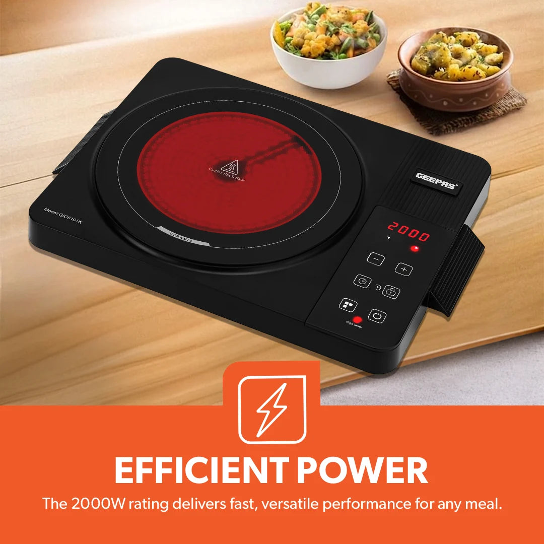 Digital Infrared Cooker Infrared Burner-GIC6101, With 10 Level Adjustable Temperature, Single Cooking Hob With Button Control, Multi Functions Include Hot Pot, Fry, Stir Fry, BBQ, Soup, Water, Warm 2200 W GIC6101K Black