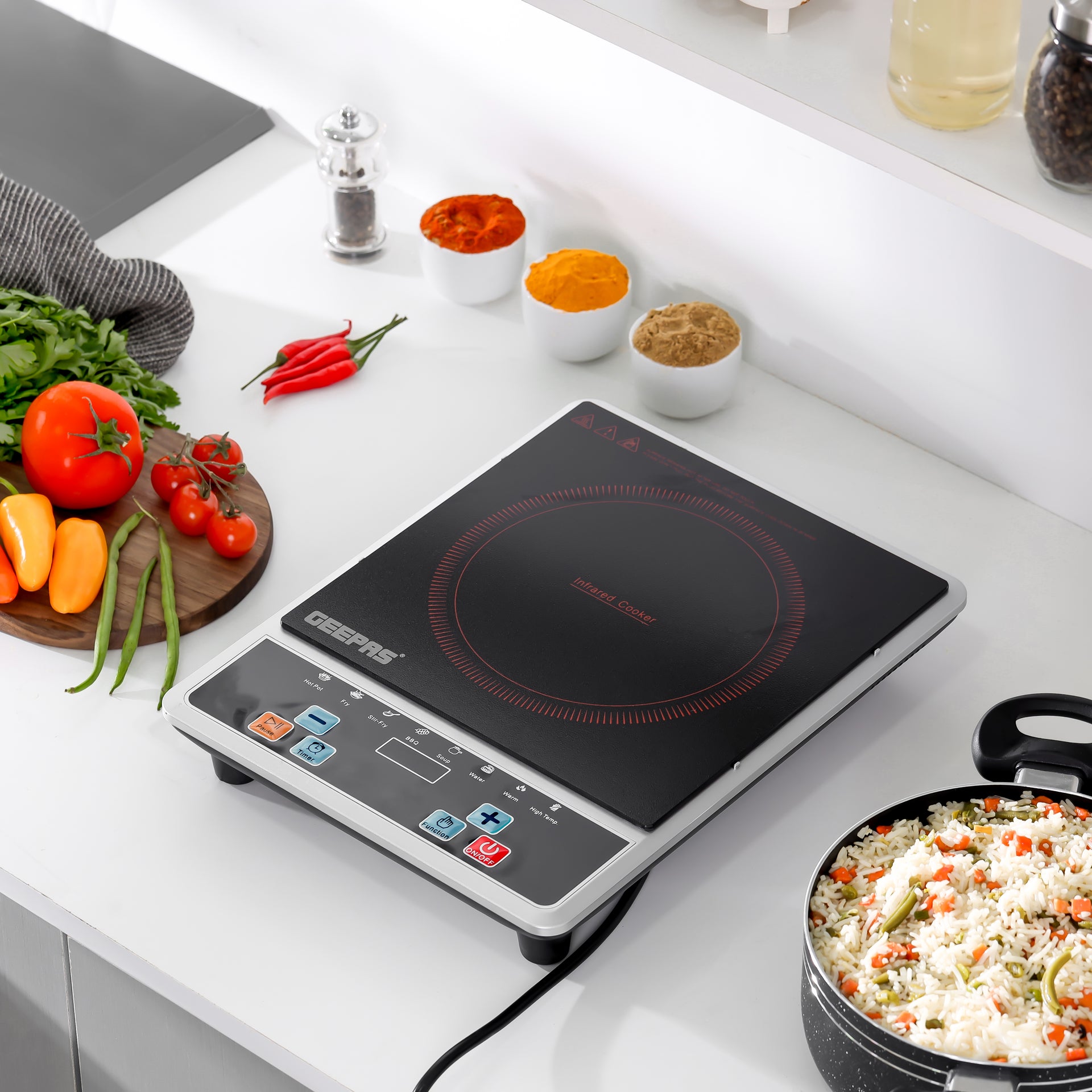 Digital Infrared Cooker Infrared Burner-GIC6101, With 10 Level Adjustable Temperature, Single Cooking Hob With Button Control, Multi Functions Include Hot Pot, Fry, Stir Fry, BBQ, Soup, Water, Warm 2200 W GIC6101K Black