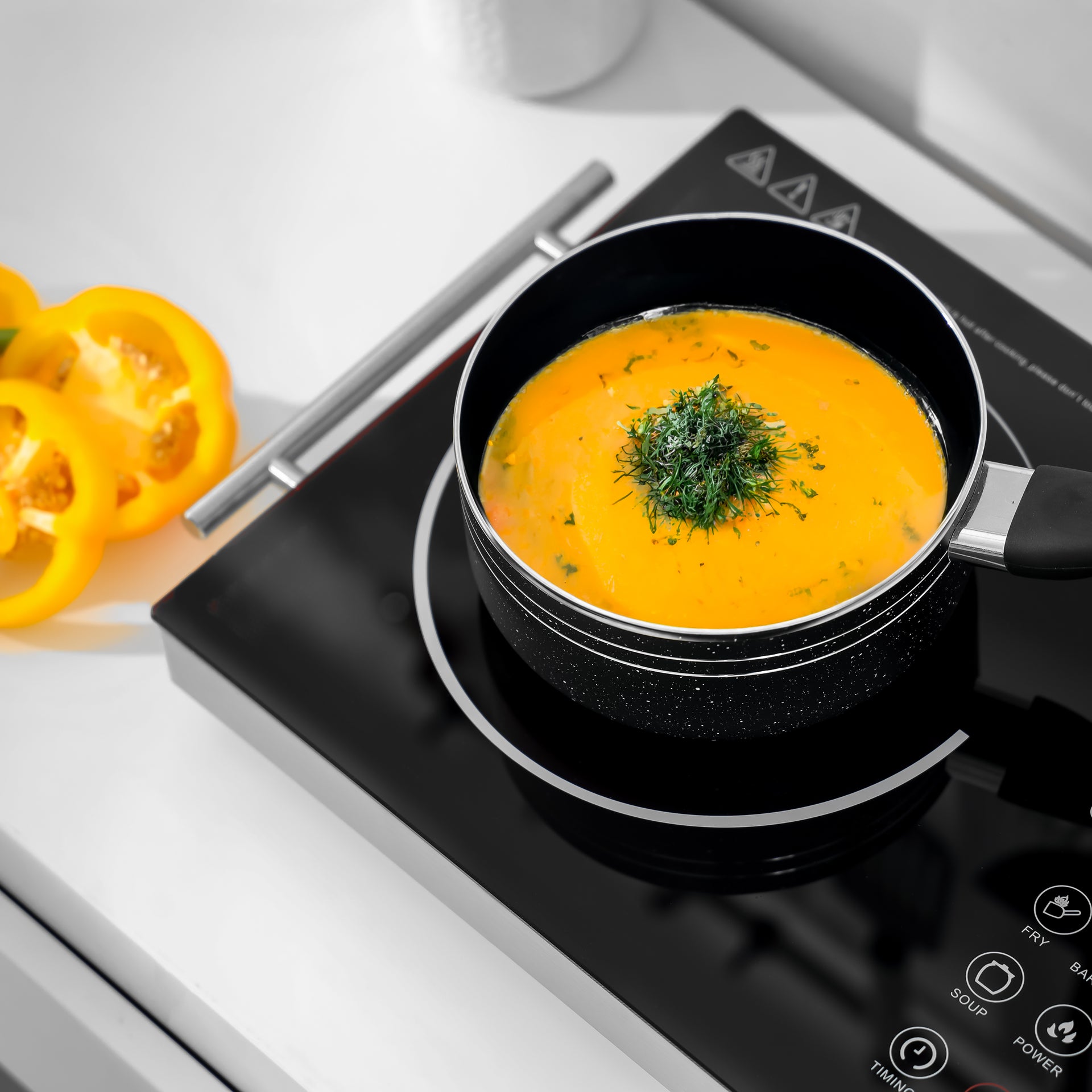 4 Digit LED Display Digital Infrared Cooker,High-Temperature Resistant Glass, Elegant Design, Fireproof Material, Stainless Steel Body,Ceramic Heating Element, With 10 levels Of watt Setting GIC6920NV Black