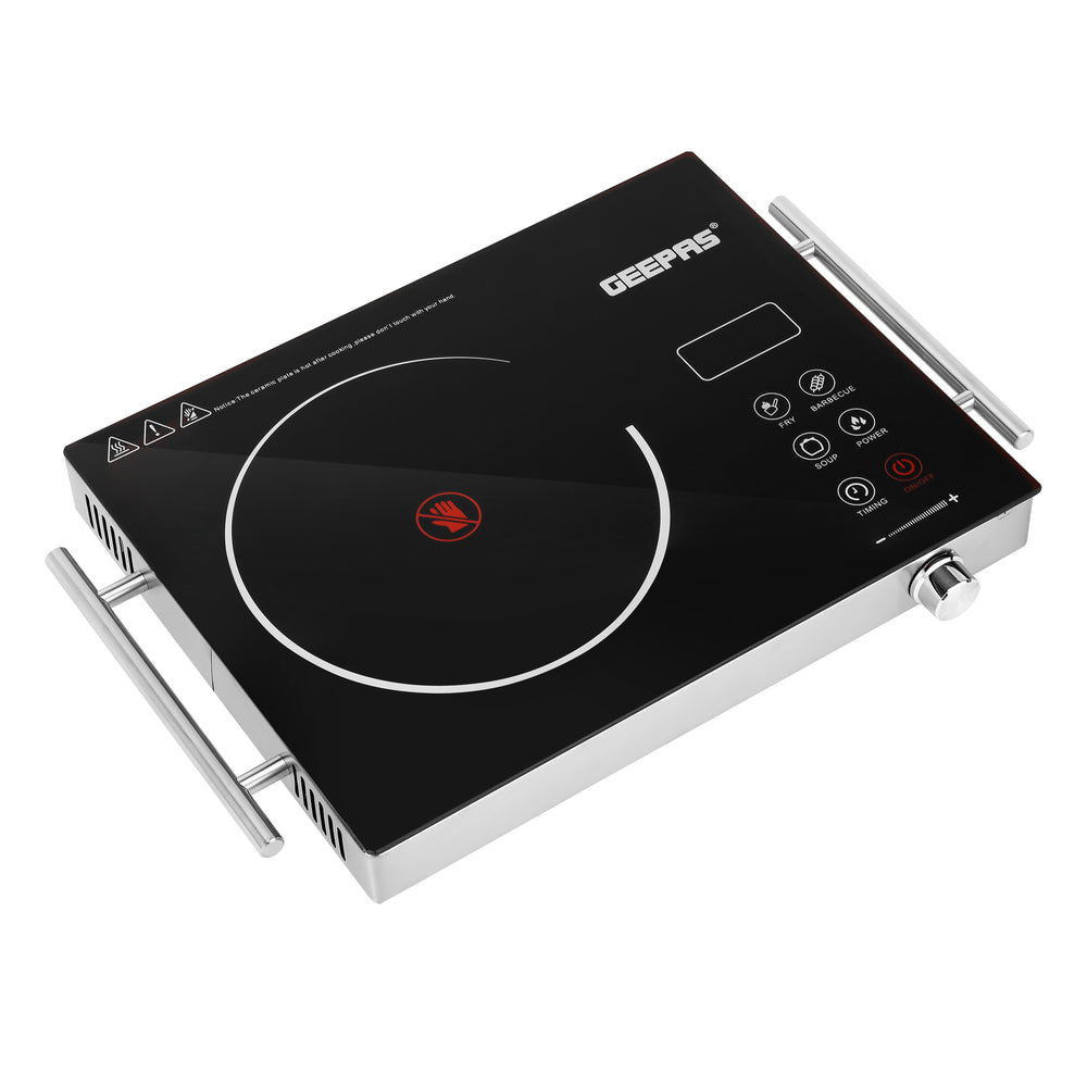 4 Digit LED Display Digital Infrared Cooker,High-Temperature Resistant Glass, Elegant Design, Fireproof Material, Stainless Steel Body,Ceramic Heating Element, With 10 levels Of watt Setting GIC6920NV Black