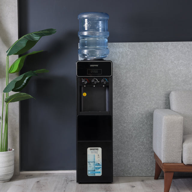Water Dispenser with Ice Maker | 3 Taps Hot, Cold & Normal 630 W | 2-in-1 Function, 10kg Ice Capacity | Stainless Steel Tank, Child Lock  | GIM17042 Black GIM17042 Black