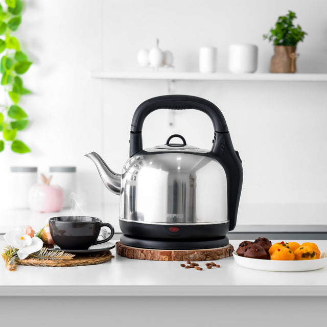 4.2L Traditional Arabic Electric Kettle - 304 Food Grade Stainless Steel, 360° Cordless Rotation Design, Large Capacity Dallah Style 4.2 L 2400 W GK38024 Silver
