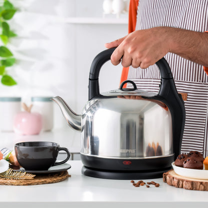 4.2L Traditional Arabic Electric Kettle - 304 Food Grade Stainless Steel, 360° Cordless Rotation Design, Large Capacity Dallah Style 4.2 L 2400 W GK38024 Silver