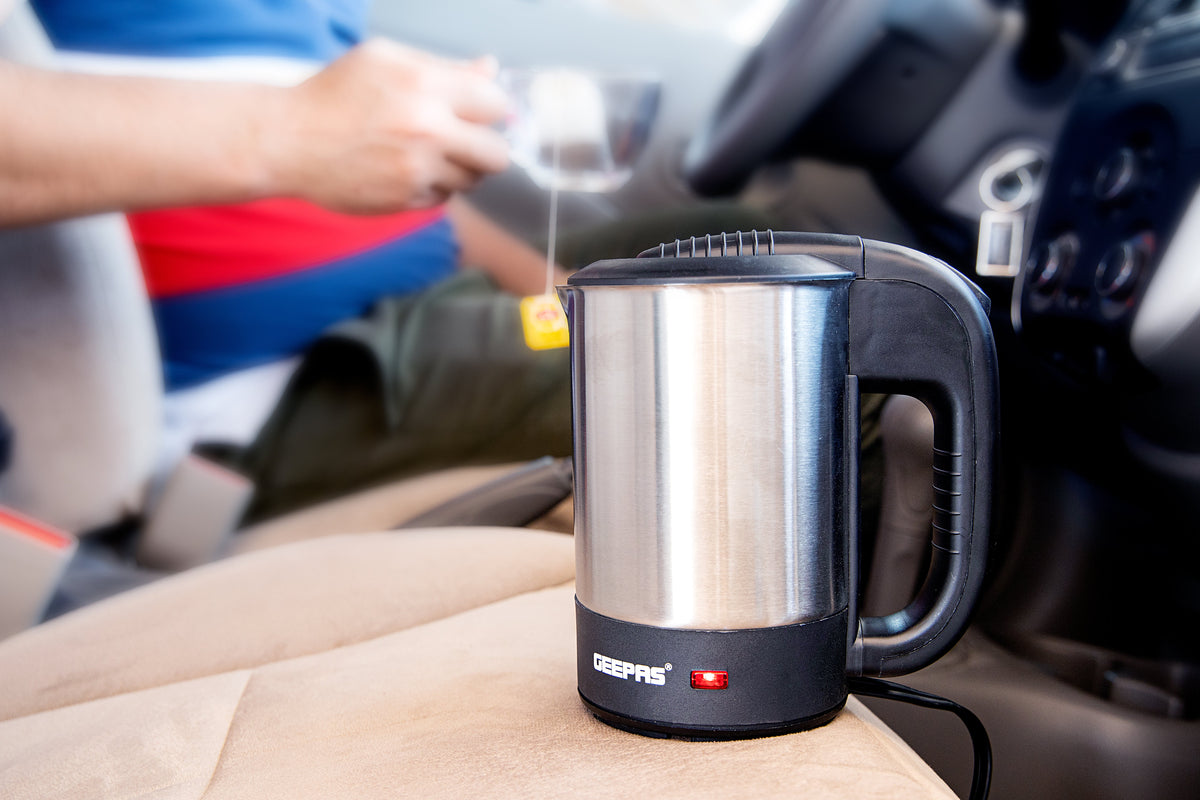 12V Stainless steel Car Kettle- Water Heater for Caravans- 500ml-  Stainless-Steel Electric Car Kettle with Cigarette Lighter Charger | Quick Hot Water, Coffee, Tea 500 ml 150 W GK38041 sliver