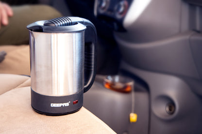 12V Stainless steel Car Kettle- Water Heater for Caravans- 500ml-  Stainless-Steel Electric Car Kettle with Cigarette Lighter Charger | Quick Hot Water, Coffee, Tea 500 ml 150 W GK38041 sliver