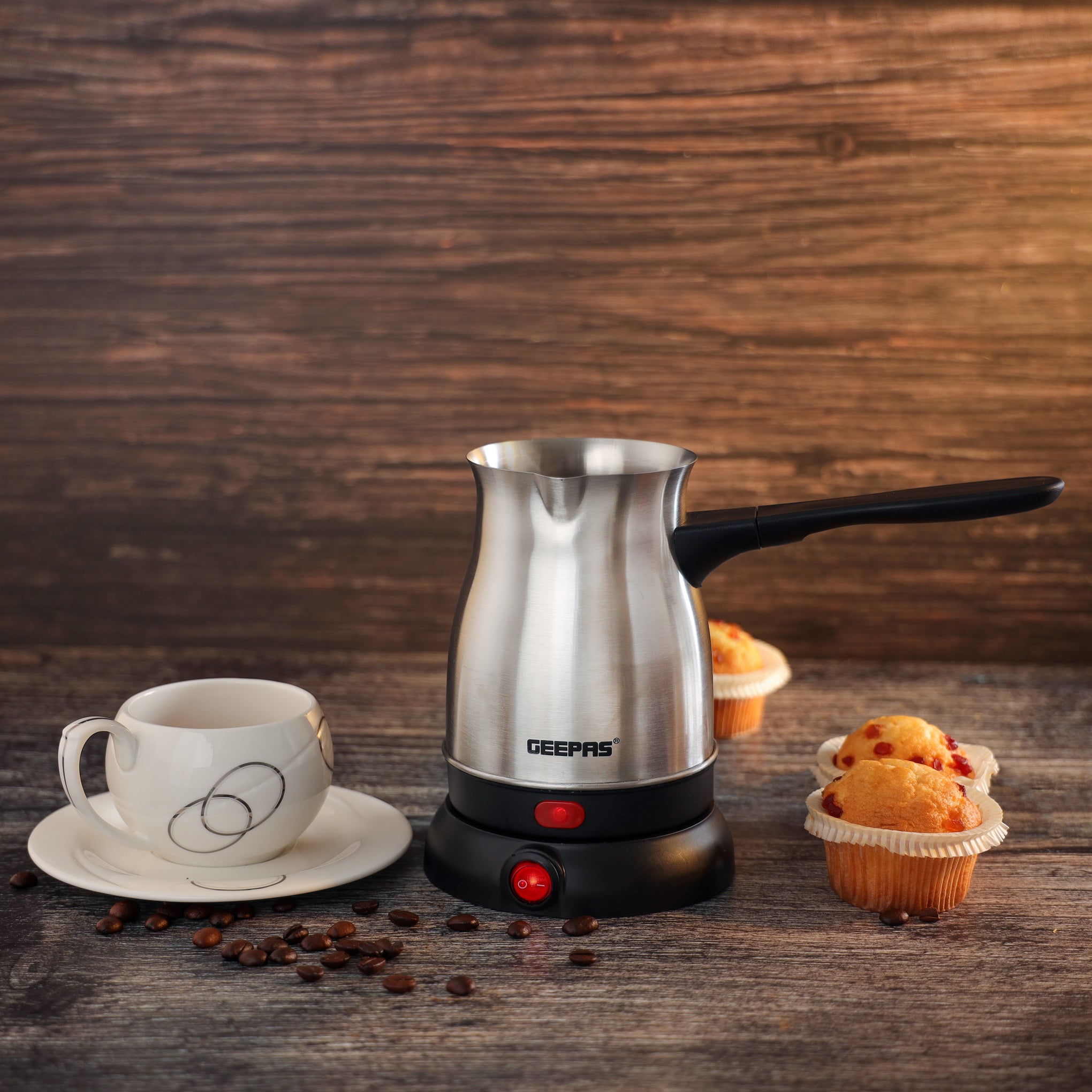 Electric Turkish Coffee Maker 0.8L Capacity, Stainless Steel | 360-Degree Rotation | Non-Automatic Cut Off | Coffee Kettle for Home Office 800 ml 800 W GK38050 Silver/Black