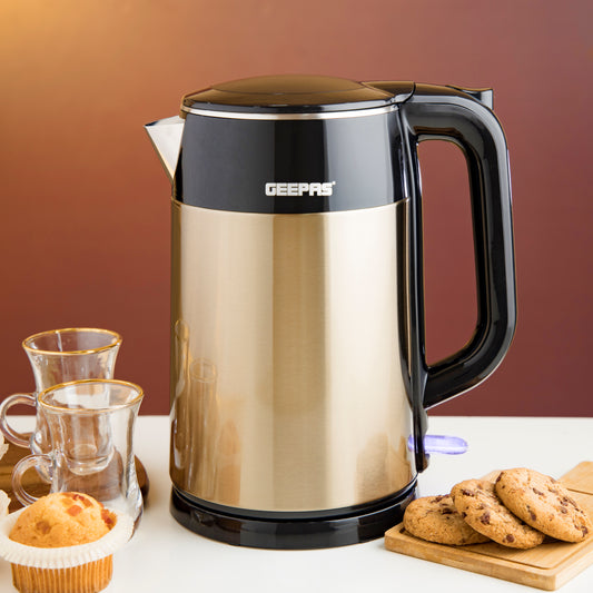 Double Layer Electric Kettle, 1.7L Capacity, 1800W, GK38052 | Quick Boil Water Kettle | Stainless Steel Cordless Kettle | Auto Shut-Off & Boil-Dry Protection | Tea & Coffee Maker
