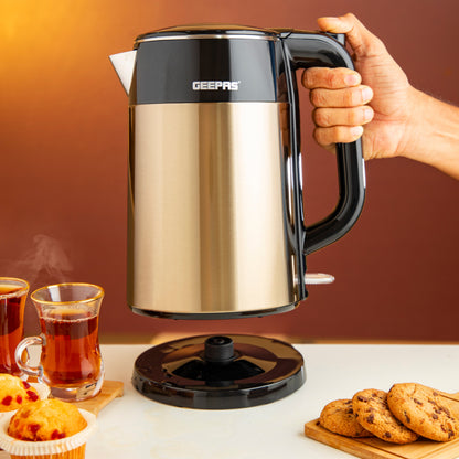 Double Layer Electric Kettle, 1.7L Capacity, 1800W, GK38052 | Quick Boil Water Kettle | Stainless Steel Cordless Kettle | Auto Shut-Off & Boil-Dry Protection | Tea & Coffee Maker