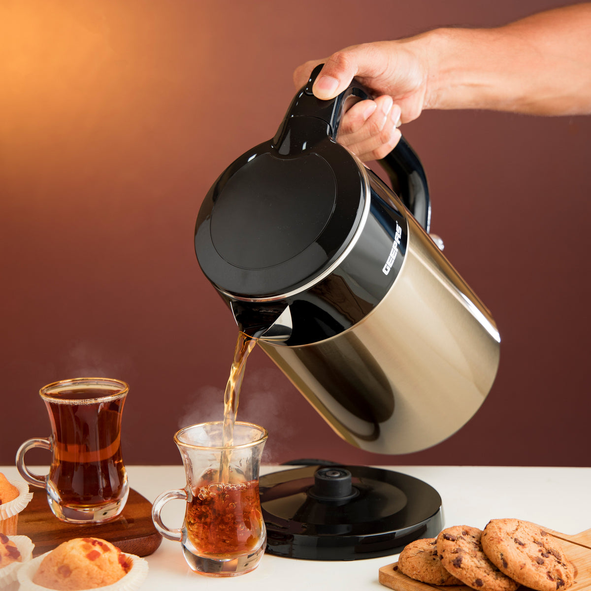 Double Layer Electric Kettle, 1.7L Capacity, 1800W, GK38052 | Quick Boil Water Kettle | Stainless Steel Cordless Kettle | Auto Shut-Off & Boil-Dry Protection | Tea & Coffee Maker