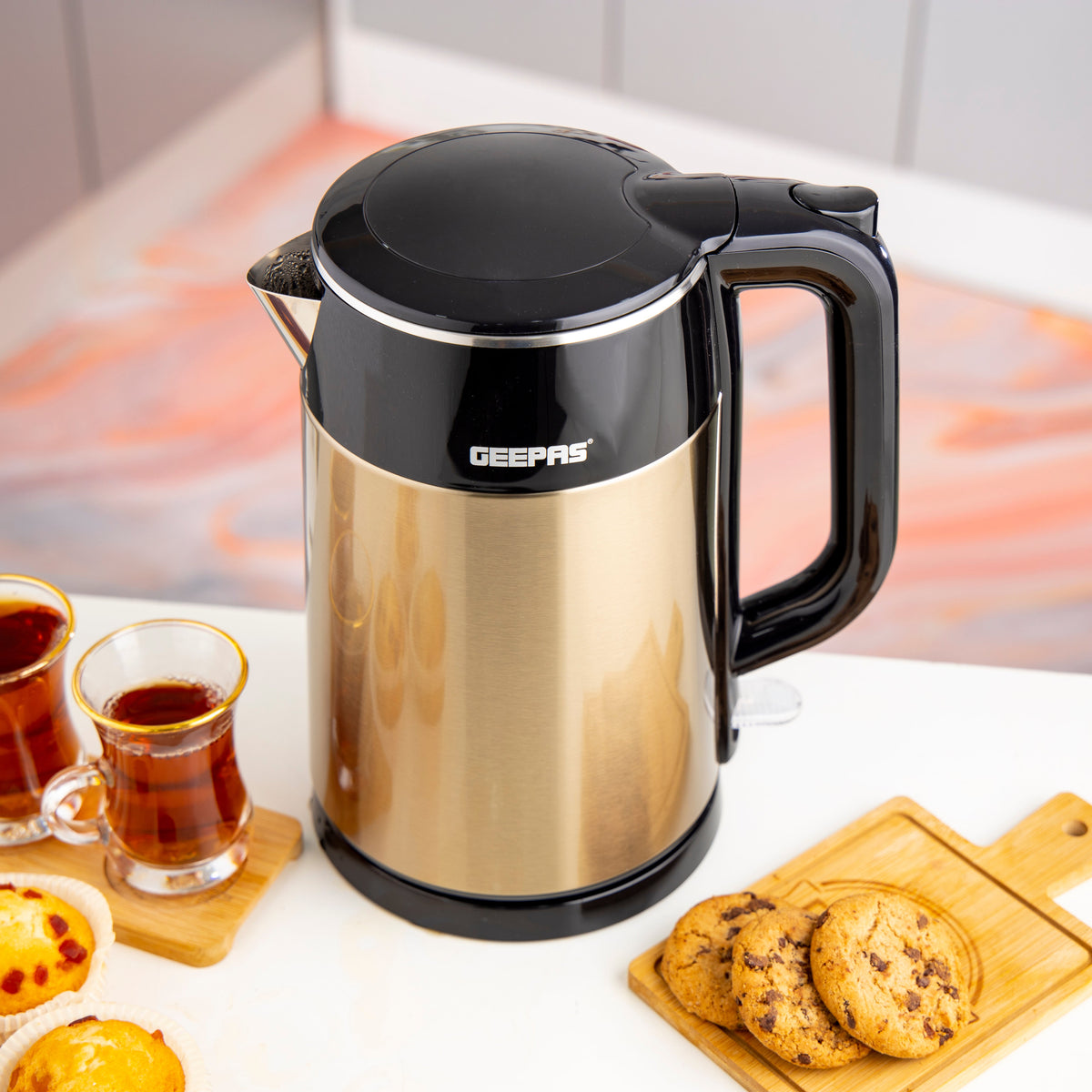 Double Layer Electric Kettle, 1.7L Capacity, 1800W, GK38052 | Quick Boil Water Kettle | Stainless Steel Cordless Kettle | Auto Shut-Off & Boil-Dry Protection | Tea & Coffee Maker