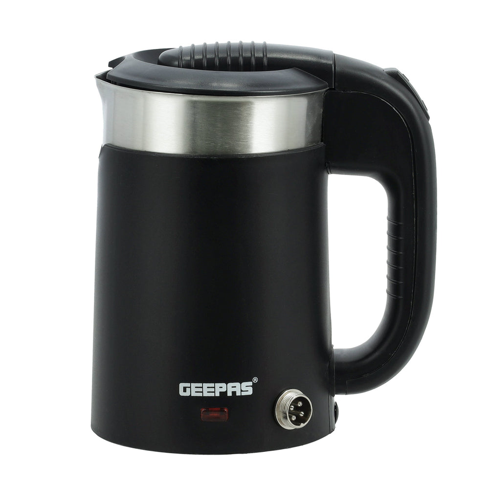 2-in-1 Double Layer Traveller's Kettle, | 12V Portable Electric Car Kettle | Stainless Steel Coffee Mug with Cigarette Lighter Charger 500 ml 1100 W GK38055 Black & silver