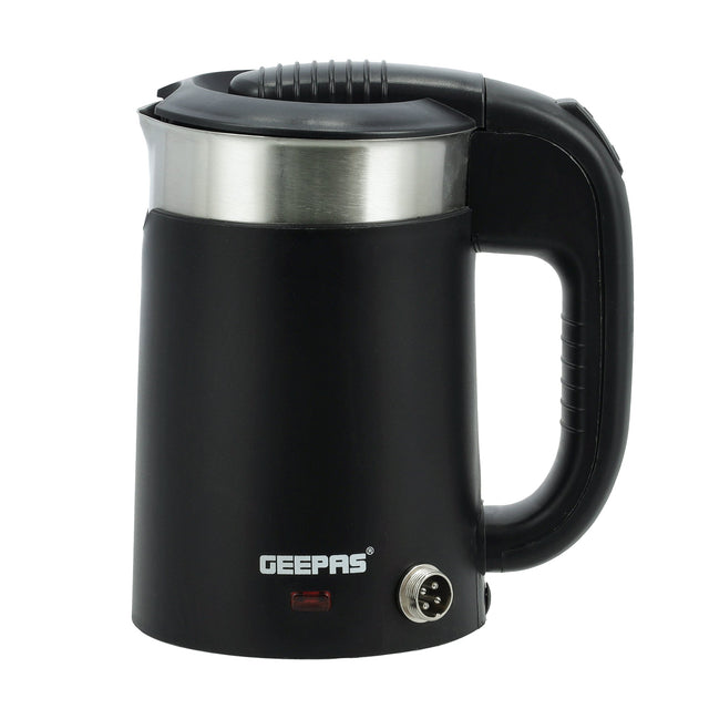 2-in-1 Double Layer Traveller's Kettle, | 12V Portable Electric Car Kettle | Stainless Steel Coffee Mug with Cigarette Lighter Charger 500 ml 1100 W GK38055 Black & silver