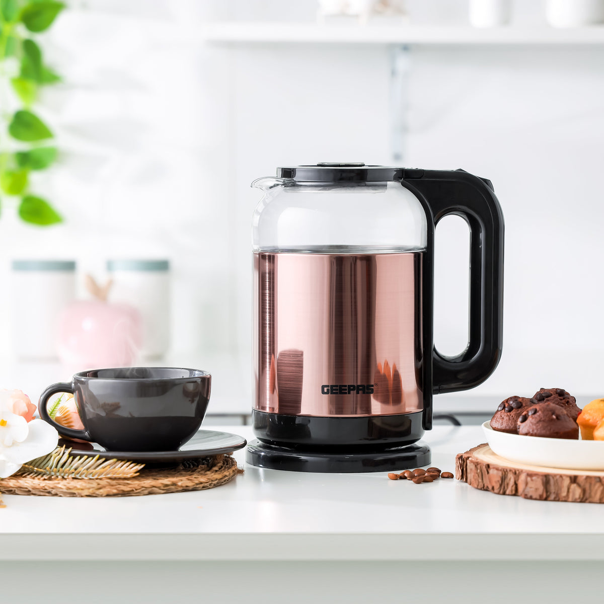 Double Layer Electric Glass Kettle With Boil Dry Protection and Automatic Cutoff 1.7 L 1500 W GK38063 Black , Rose Gold