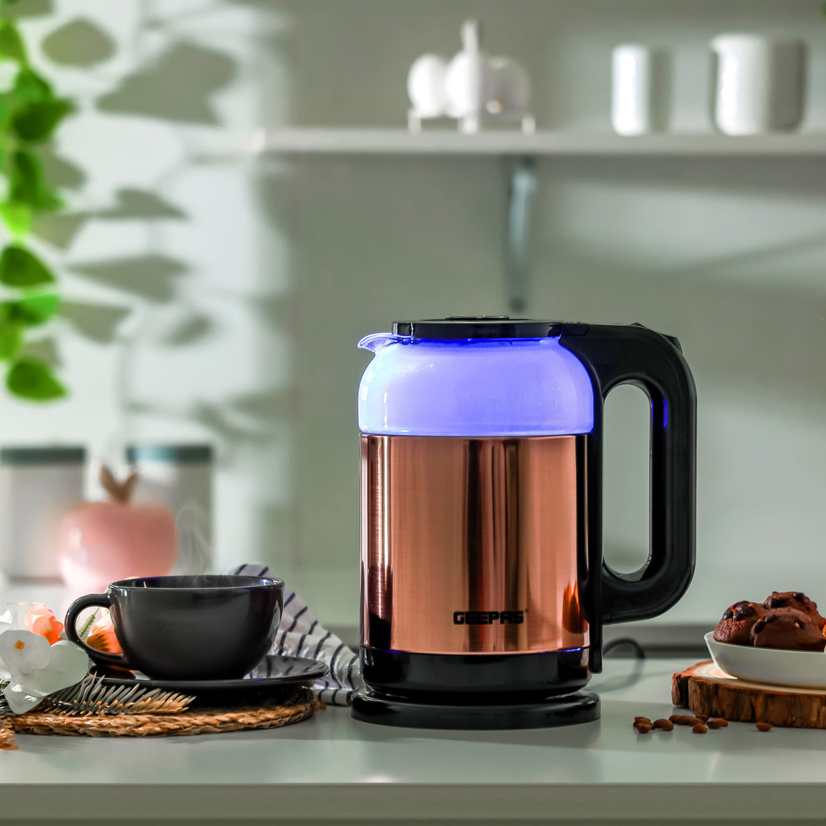 Double Layer Electric Glass Kettle With Boil Dry Protection and Automatic Cutoff 1.7 L 1500 W GK38063 Black , Rose Gold