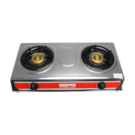 Double Burner Stainless Steel Gas Stove with Automatic Ignition System GK5605 Silver/Orange