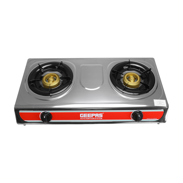 Double Burner Stainless Steel Gas Stove with Automatic Ignition System GK5605 Silver/Orange