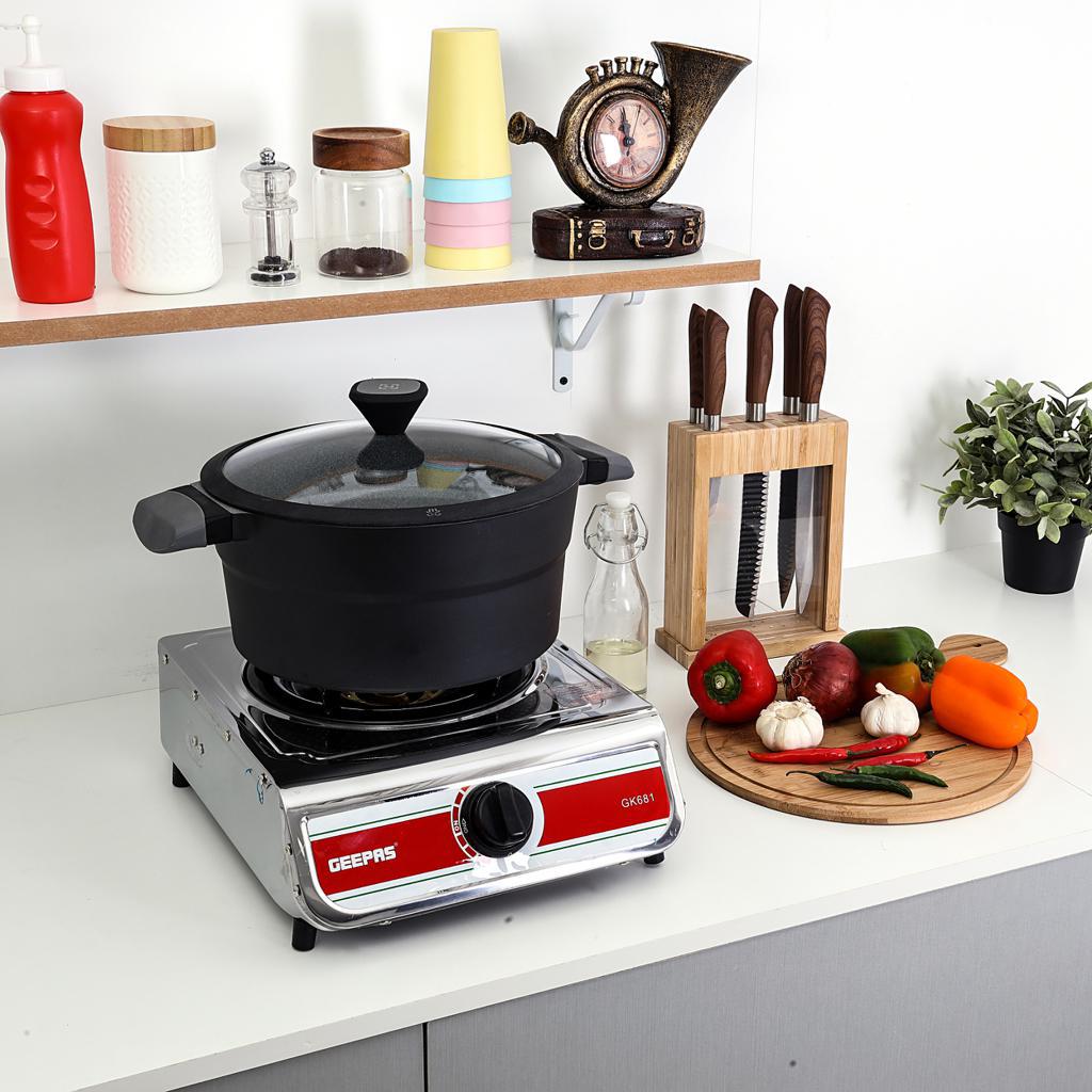 Auto Ignition Cook-top high Fuel Efficiency Single Burner Gas Cooker| Cast Iron Burner GK681 Silver