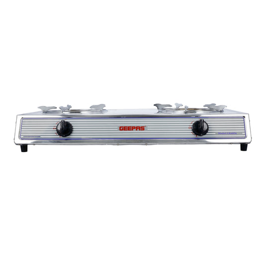 Two Burner Stainless Steel Gas Burner Stove Auto Ignition, Outdoor Grill, Camping Stoves GK6856 Silver/Grey