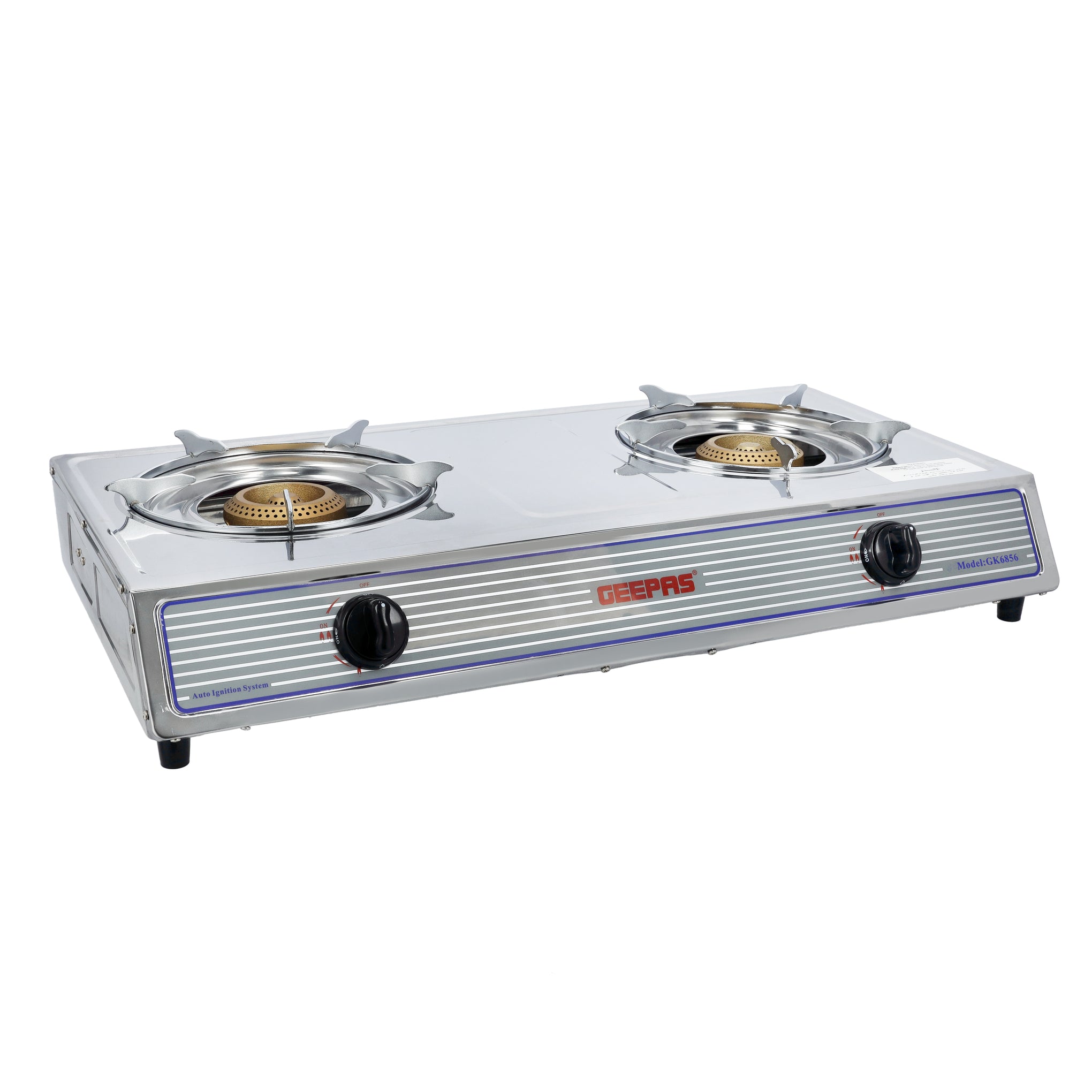 Two Burner Stainless Steel Gas Burner Stove Auto Ignition, Outdoor Grill, Camping Stoves GK6856 Silver/Grey
