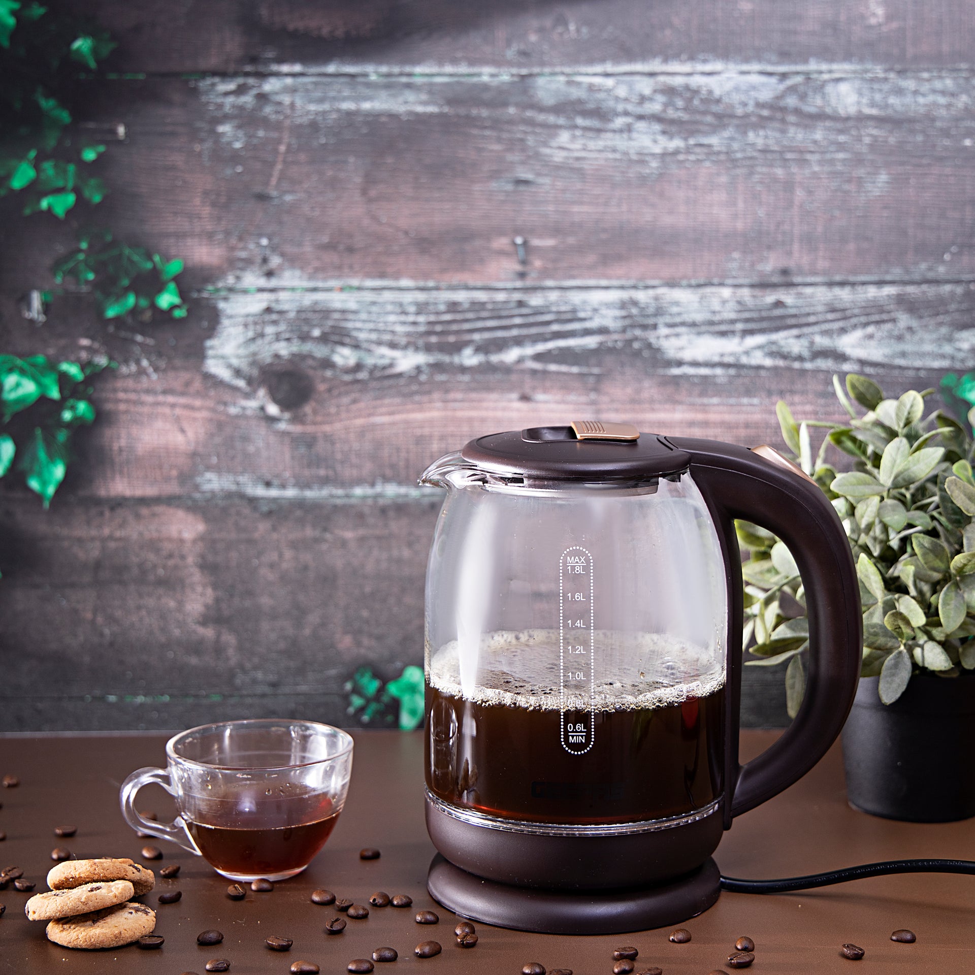 1.8 liter Electric Glass Kettle| Boil Dry Protection and Automatic Cut-Off | Perfect for Boiling Water, Milk, Tea| 1500 W Cool Touch Handle, Rotational Base, and Easy Clean Wide Opening| 2 Years Warranty 1.8 L 1500 W GK9901B Black/Clear