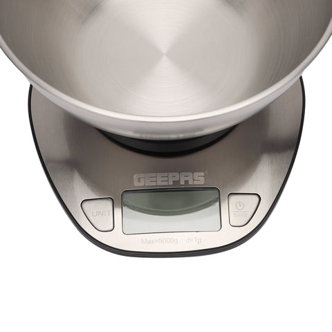 Geepas S/S Pane Digital Kitchen Scale with Overload Indicator, 5 kg Capacity