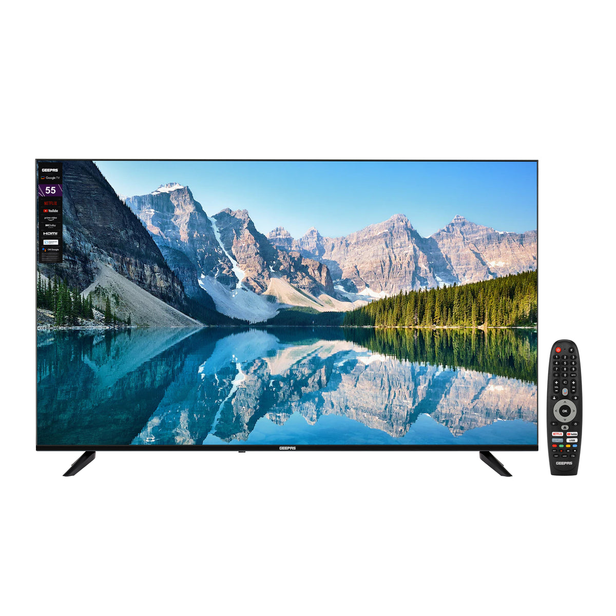 تلفزيون ذكي 55 بوصة بدقة 4K فائقة الوضوح مع نظام Google TV: كروم كاست مدمج، تقنية Dolby Audio، جهاز تحكم صوتي، وميزة مشاركة الشاشة عبر Wi-Fi | منافذ HDMI/USB فائقة الجودة