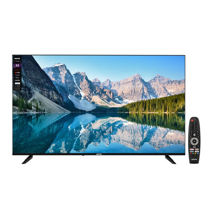 تلفزيون ذكي 55 بوصة بدقة 4K فائقة الوضوح مع نظام Google TV: كروم كاست مدمج، تقنية Dolby Audio، جهاز تحكم صوتي، وميزة مشاركة الشاشة عبر Wi-Fi | منافذ HDMI/USB فائقة الجودة