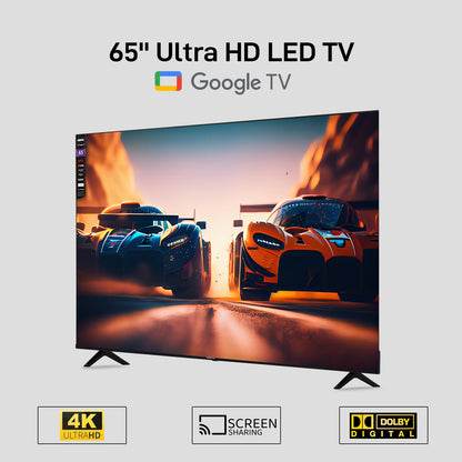 تلفزيون ذكي 65 بوصة Ultra HD LED يعمل بنظام Google TV، مزود بتقنية Dolby Audio، وChromecast، وتطبيقات مرخصة، ومنافذ متعددة