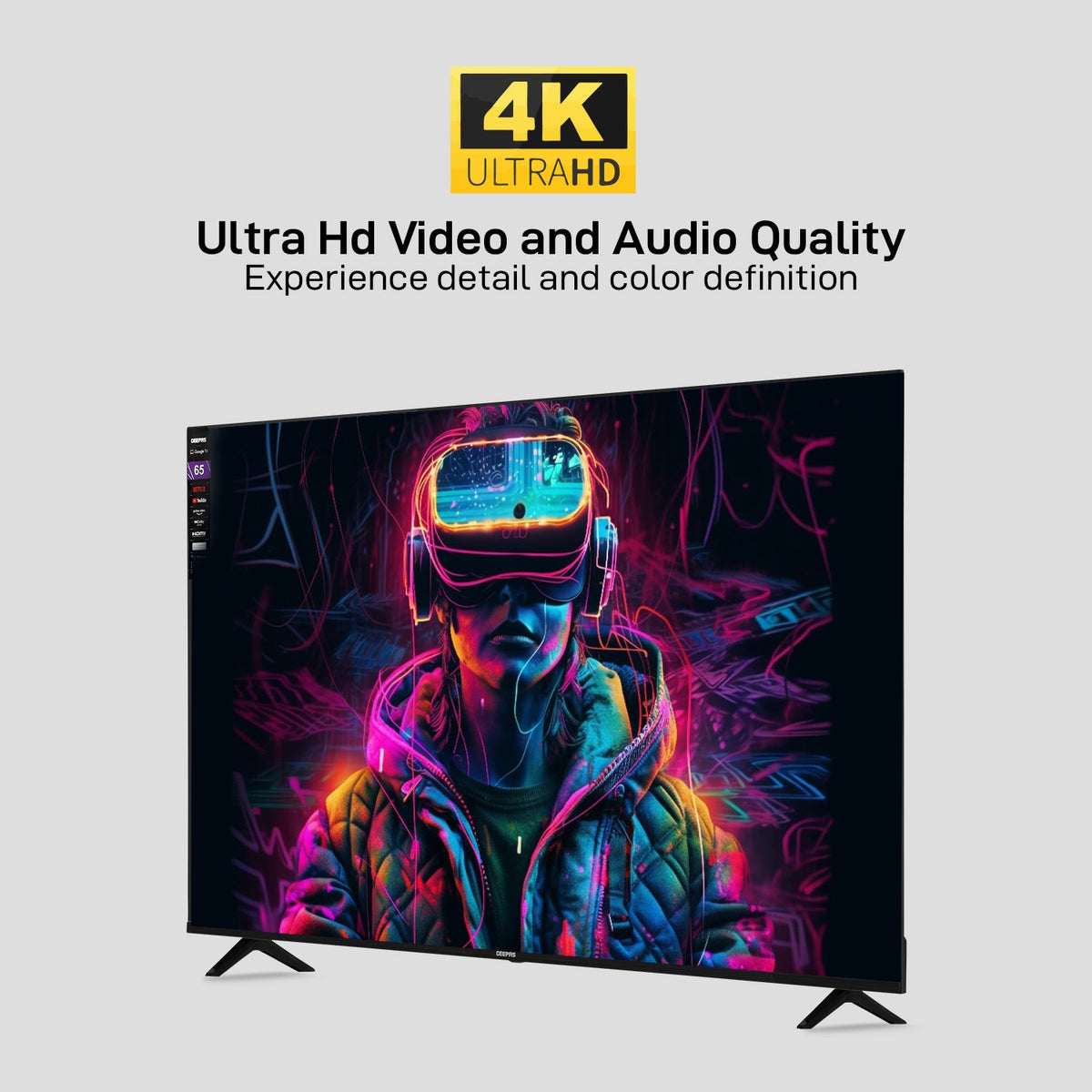 تلفزيون ذكي 65 بوصة Ultra HD LED يعمل بنظام Google TV، مزود بتقنية Dolby Audio، وChromecast، وتطبيقات مرخصة، ومنافذ متعددة