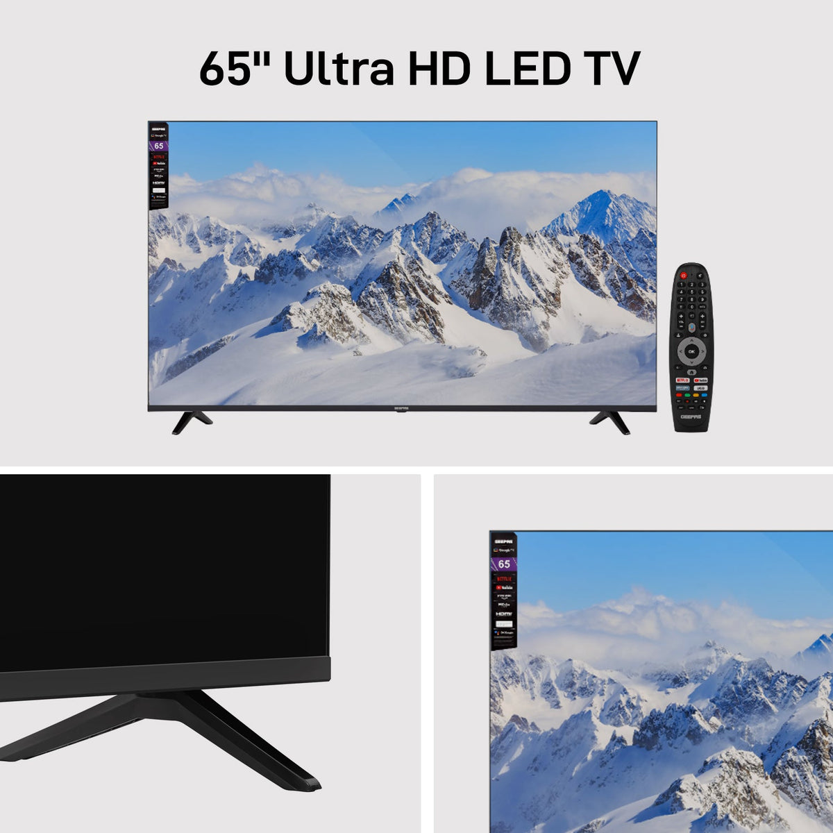 تلفزيون ذكي 65 بوصة Ultra HD LED يعمل بنظام Google TV، مزود بتقنية Dolby Audio، وChromecast، وتطبيقات مرخصة، ومنافذ متعددة