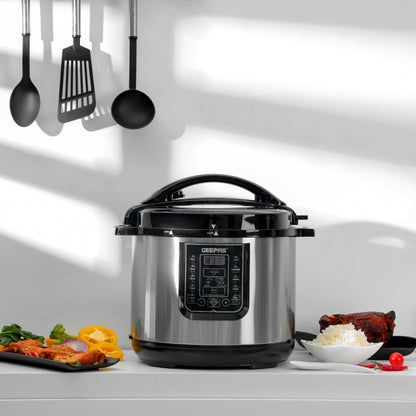 Geepas GMC35030 Digital Multi Cooker | 4 digital LED display | 12 L |14 Programs, Auto Shut off Function | Ideal for Rice Meat bean vegetable Soup |Detachable Inner Lid