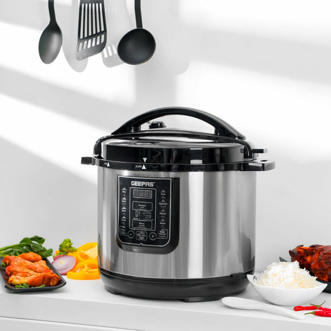 Geepas GMC35030 Digital Multi Cooker | 4 digital LED display | 12 L |14 Programs, Auto Shut off Function | Ideal for Rice Meat bean vegetable Soup |Detachable Inner Lid