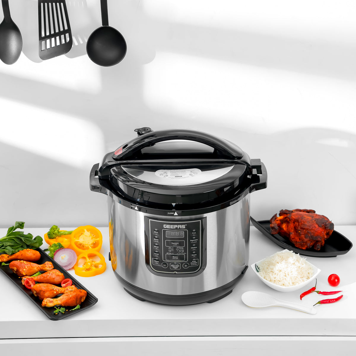 Geepas GMC35030 Digital Multi Cooker | 4 digital LED display | 12 L |14 Programs, Auto Shut off Function | Ideal for Rice Meat bean vegetable Soup |Detachable Inner Lid