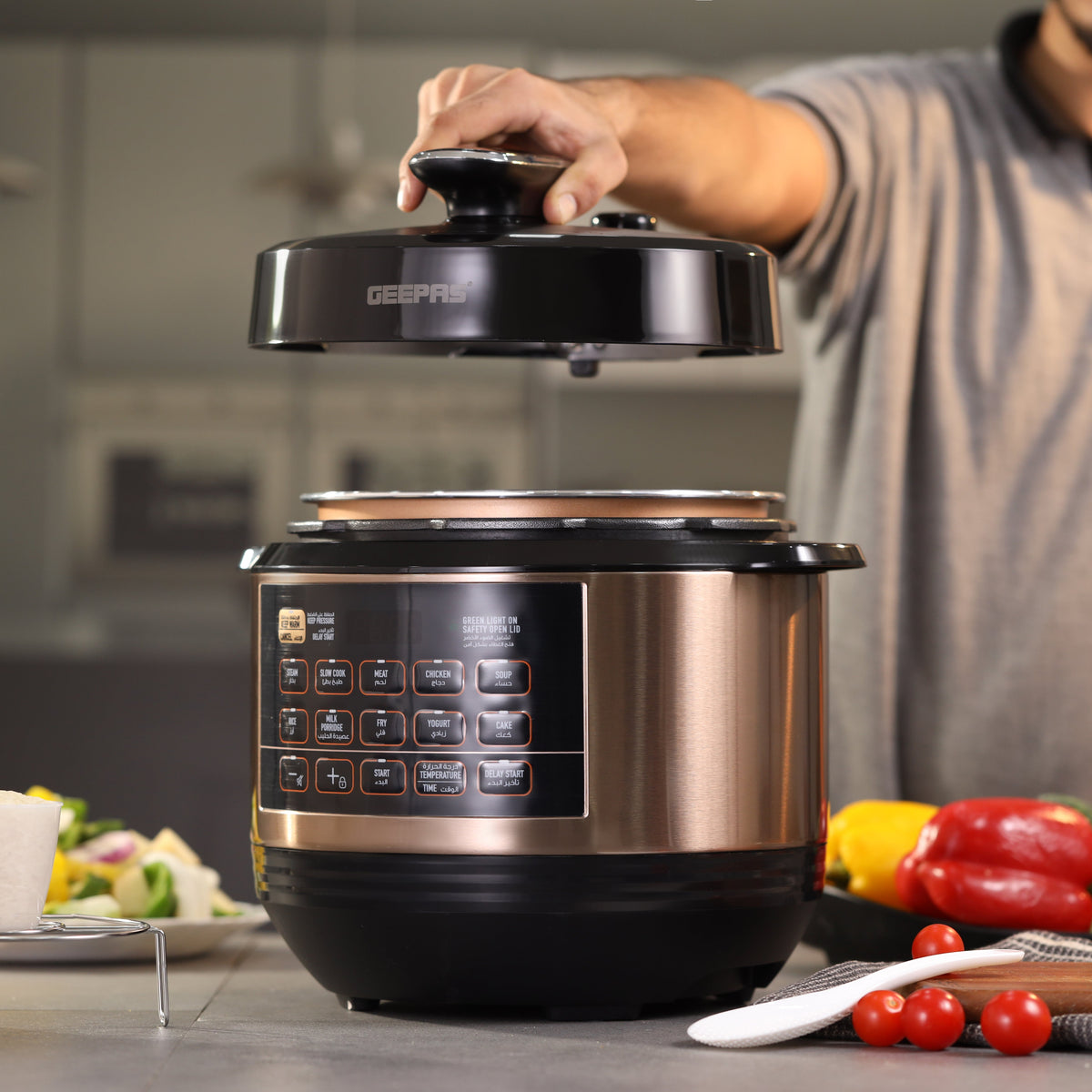 Geepas 6.0 L Digital Multi Cooker- GMC35052/ LED Display, 10 One Touch Operation, Stainless Steamer Steamer/ Faster Cooking and Energy Efficient/ Perfect for Preparing Meat, Rice, Vegetable, Steaming, etc./ 2 Years Warranty, Black