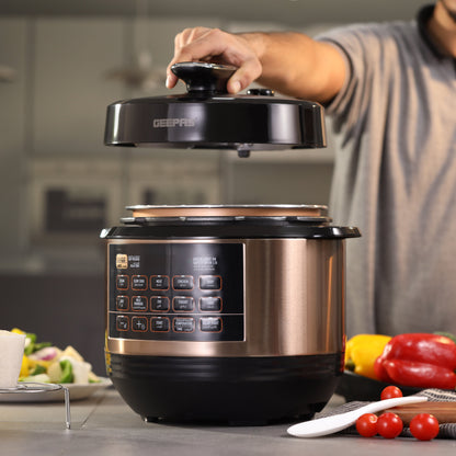 Geepas 6.0 L Digital Multi Cooker- GMC35052/ LED Display, 10 One Touch Operation, Stainless Steamer Steamer/ Faster Cooking and Energy Efficient/ Perfect for Preparing Meat, Rice, Vegetable, Steaming, etc./ 2 Years Warranty, Black