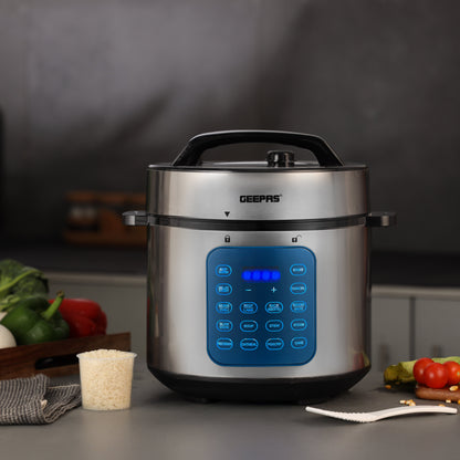 D digital Multi Cooker with MD Touch Control Panel, 12 Cooking Programs, Cook and Warm Modes, Faster Cooking and Energy Efficient, Perfect for Preparing Meat, Rice, Vegetable 6 L 1000 W GMC35053 Silver/Black