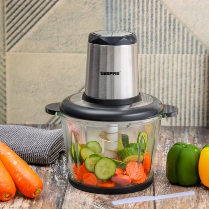 3.0 liter Multi Chopper Compact Multi-Purpose Chopping Machine, Mincing Function, Coarse and Fine/ Stainless Steel Housing, Cutter Pole and Gear, Suitable for Vegetables, Fruits, Meat 3 L 500 W GMC42029 BLACK AND SILVER