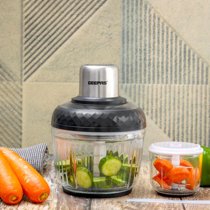 Multi Chopper 1 Machine, Compact Multi-Purpose Chopping Machine, Mincing Function, Coarse and Fine/ Stainless Steel Housing, Cutter Pole and Gear, Suitable for Vegetables, Fruits, Meat 2.5 L 500 W GMC42030 Black/Silver
