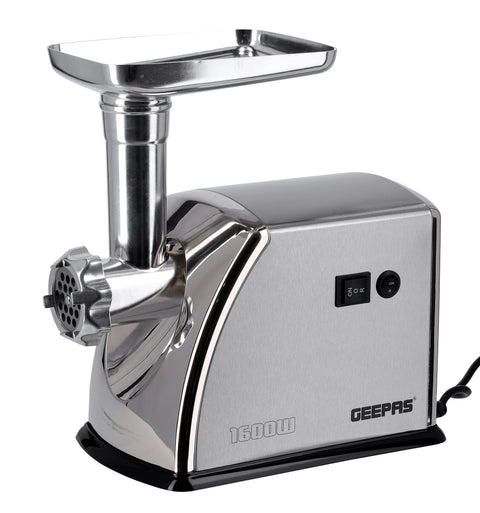 Meat Grinder Electric Aluminum Gearbox - 3 Metal Stainless Steel Cutting Plates, Accessories, Metal Gears, Stainless Steel Blade 1 kg 1600 W GMG1909 Silver