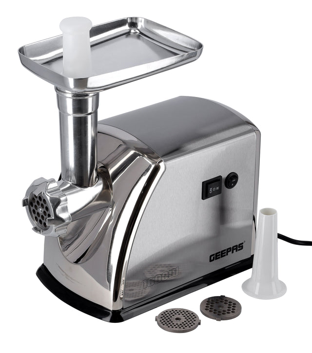 Meat Grinder Electric Aluminum Gearbox - 3 Metal Stainless Steel Cutting Plates, Accessories, Metal Gears, Stainless Steel Blade 1 kg 1600 W GMG1909 Silver