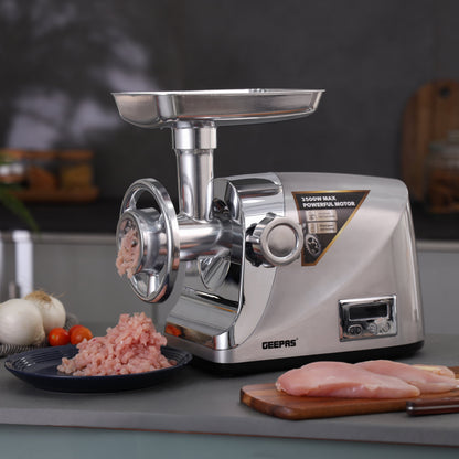 Digital Meat Grinder with Stainless Steel Blades, Copper Motor, and Reverse Function, Perfect for Home Cooking 3500 W GMG42505 Silver