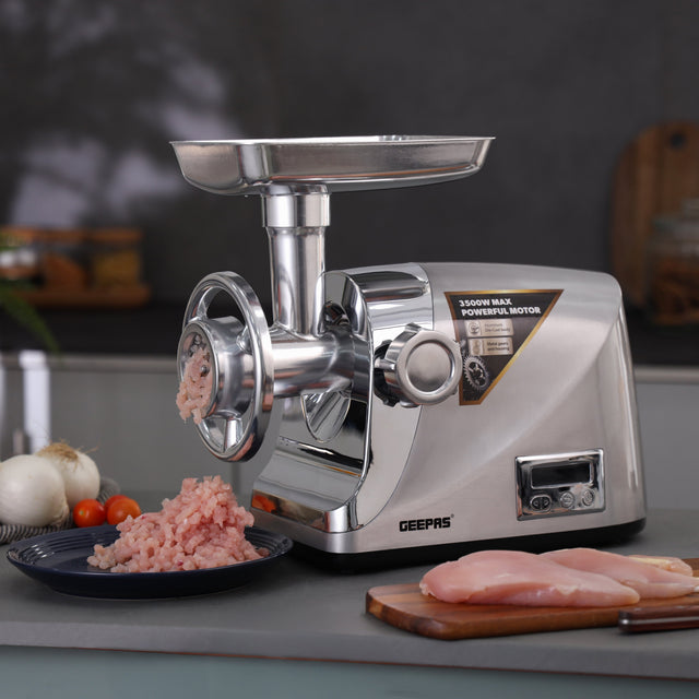Digital Meat Grinder with Stainless Steel Blades, Copper Motor, and Reverse Function, Perfect for Home Cooking 3500 W GMG42505 Silver