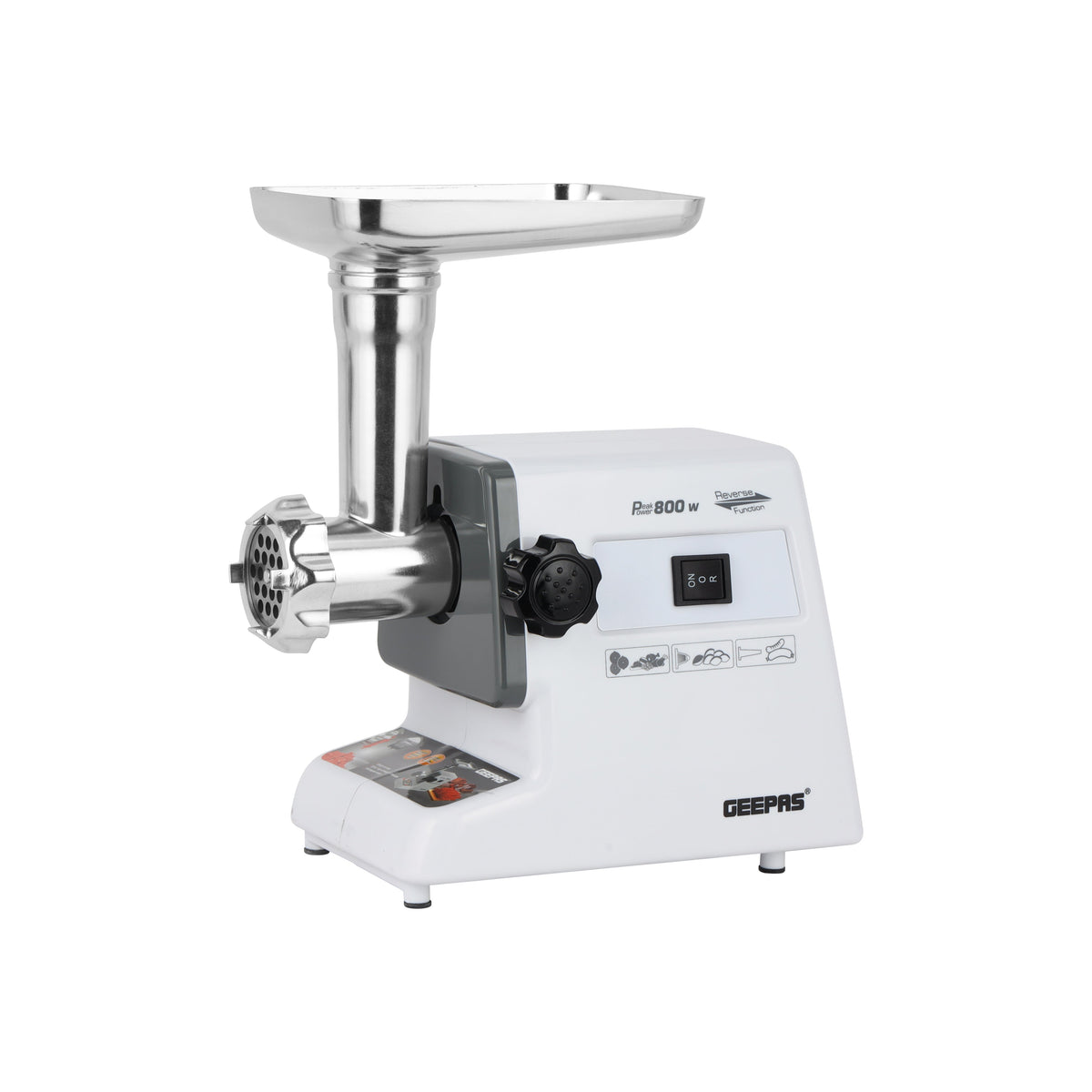 Electric Meat Grinder ,Mincer, Reverse Function, Metal Cutting Plates, Accessories, Metal Gears, Stainless Steel Blade,1kg Capacity 800 W GMG767 White/Black/Silver